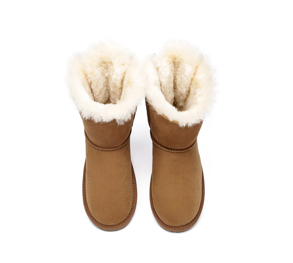 EVERAU? UGG Boots Women Sheepskin Wool Double Baily Short Back Bow