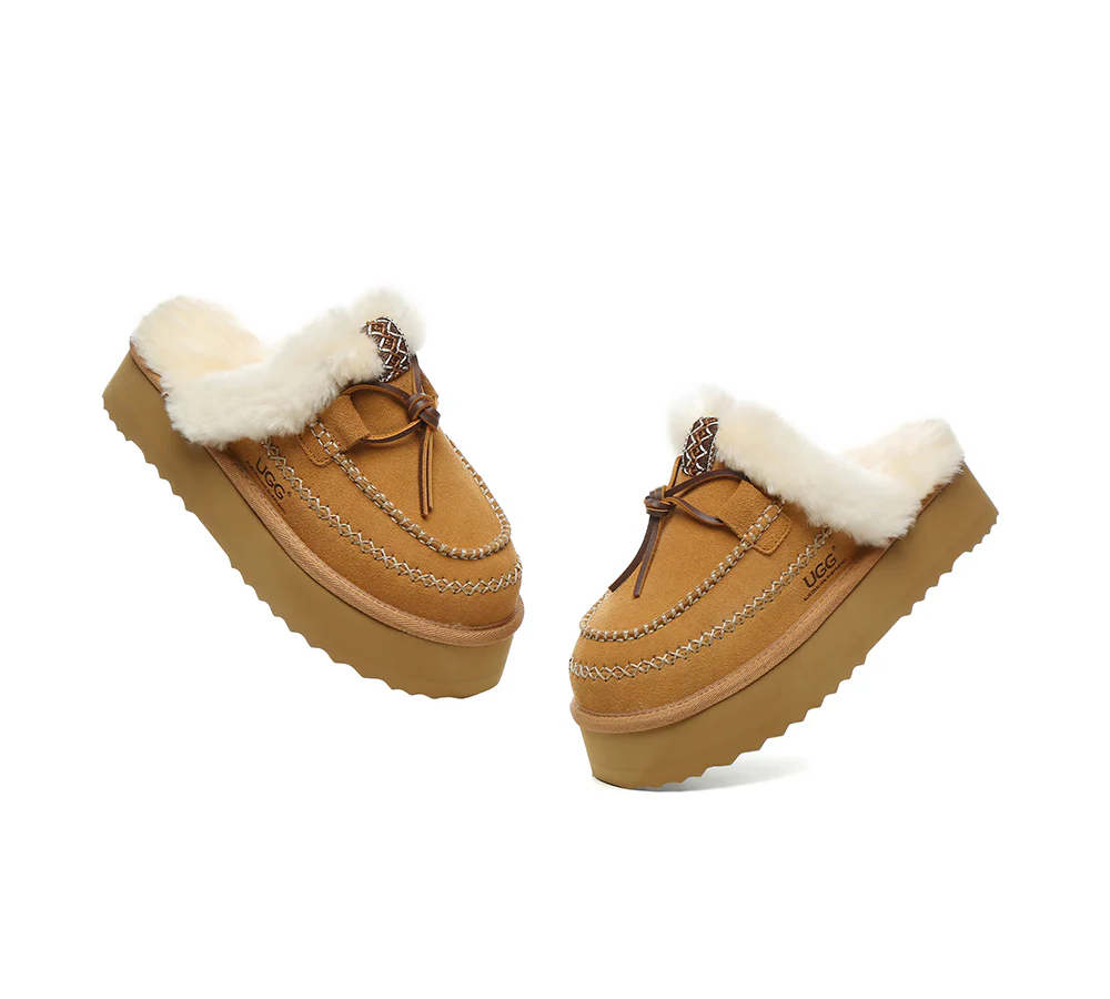 AUSTRALIAN SHEPHERD? UGG Slippers Women Sheepskin Wool Platform Sammy
