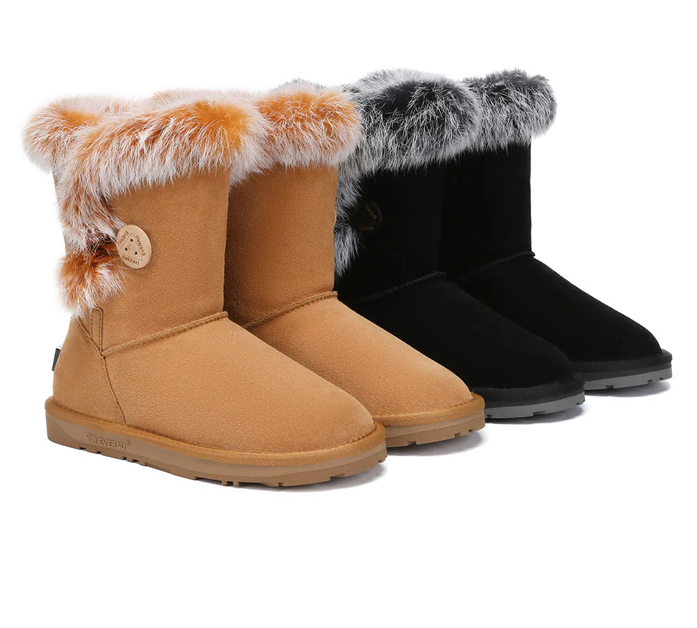 UGG EVERAU? UGG Boots Women Sheepskin Wool Collar Short Button Donna