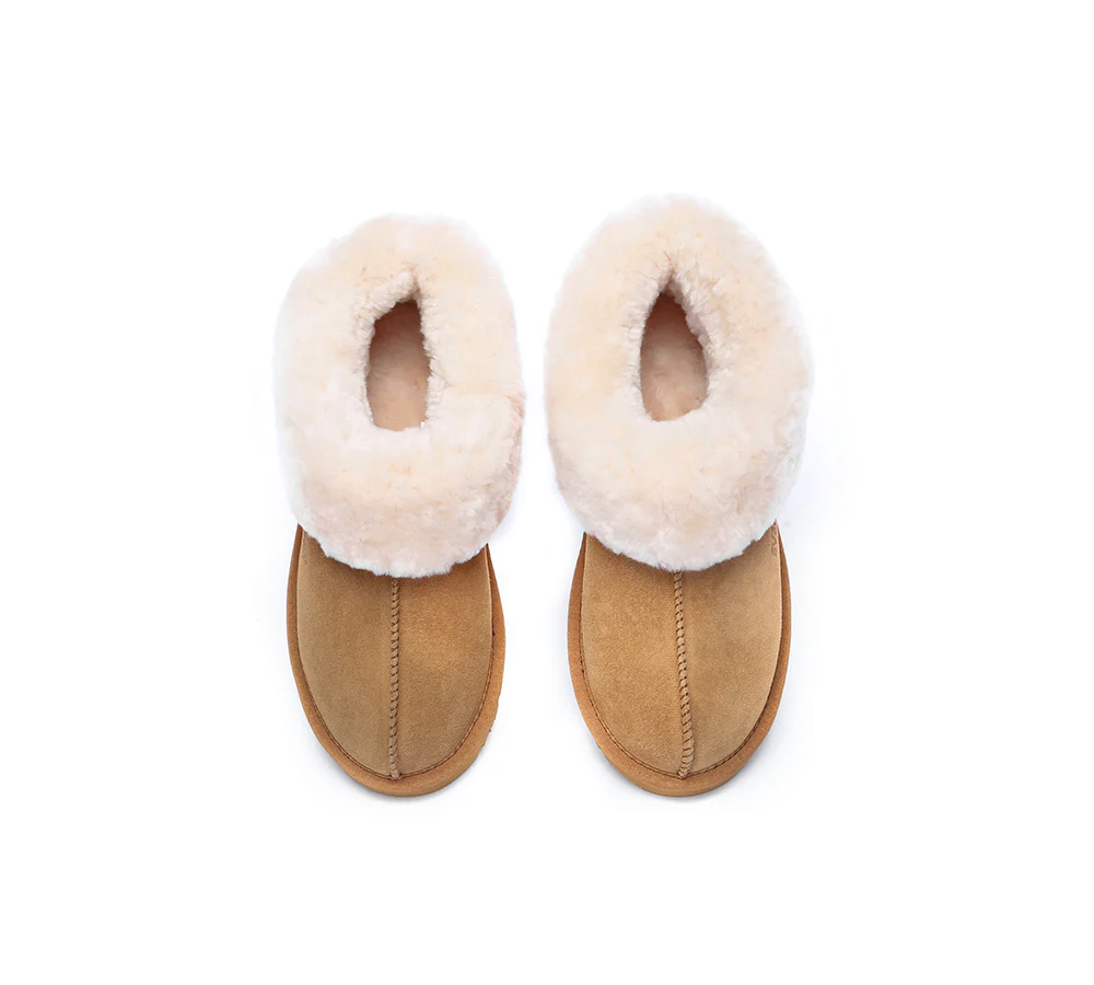 EVERAU? UGG Slippers Sheepskin Wool Suede Ankle Homey