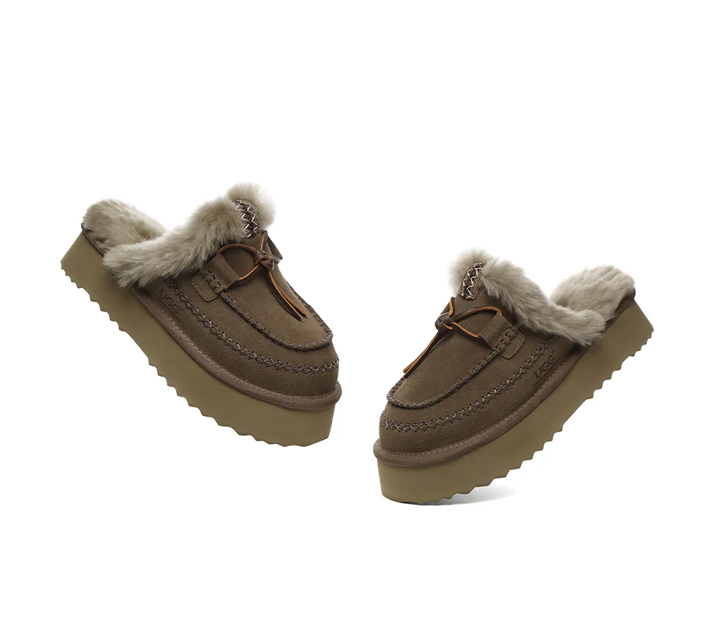 AUSTRALIAN SHEPHERD? UGG Slippers Women Sheepskin Wool Platform Sammy