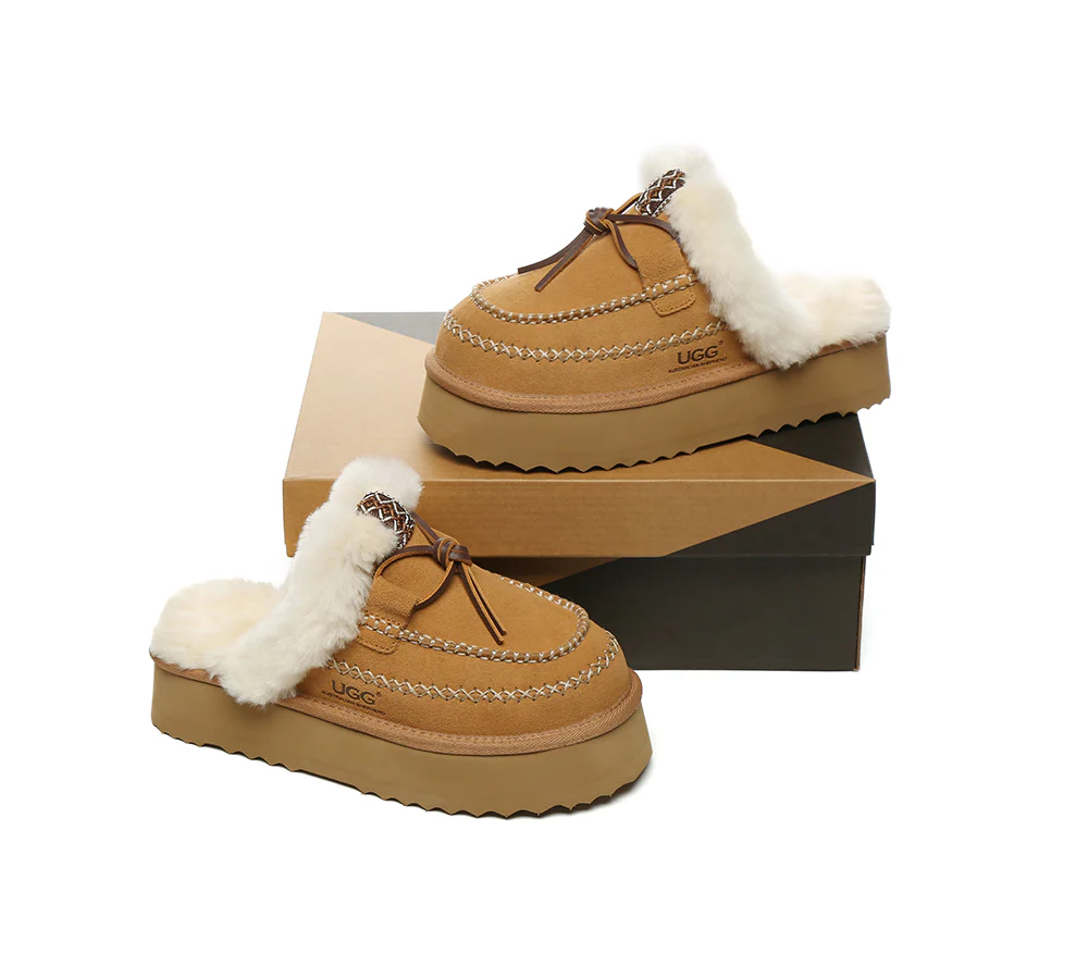 AUSTRALIAN SHEPHERD? UGG Slippers Women Sheepskin Wool Platform Sammy