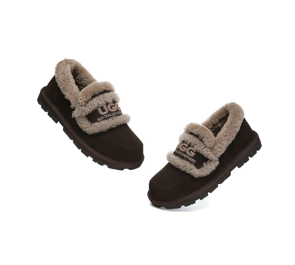 AUSTRALIAN SHEPHERD? UGG Slippers Women Sheepskin Wool Ankle Rilee Loafers