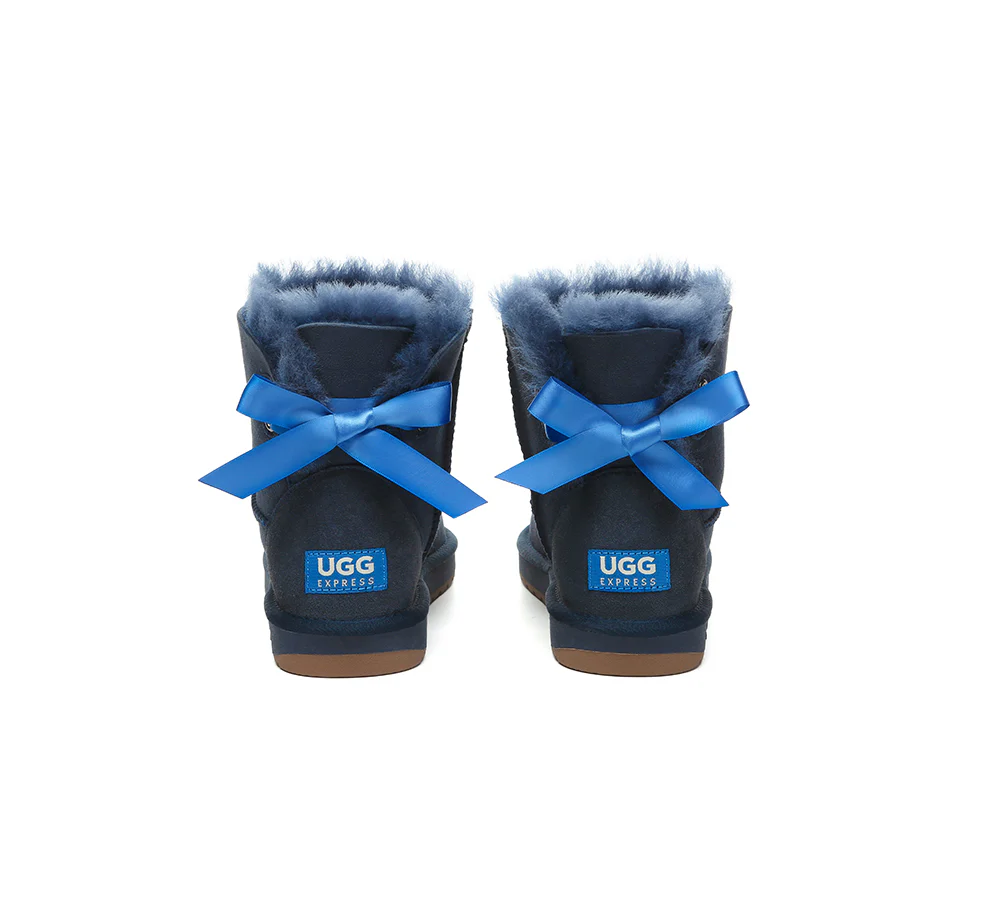 UGG EXPRESS? Beyond Blue UGG Boots Sheepskin Wool Mini Back Bow