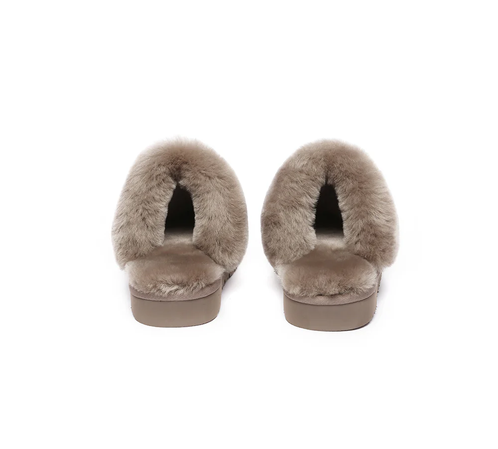 EVERAU? UGG Slippers Sheepskin Wool Suede Scuff Muffin