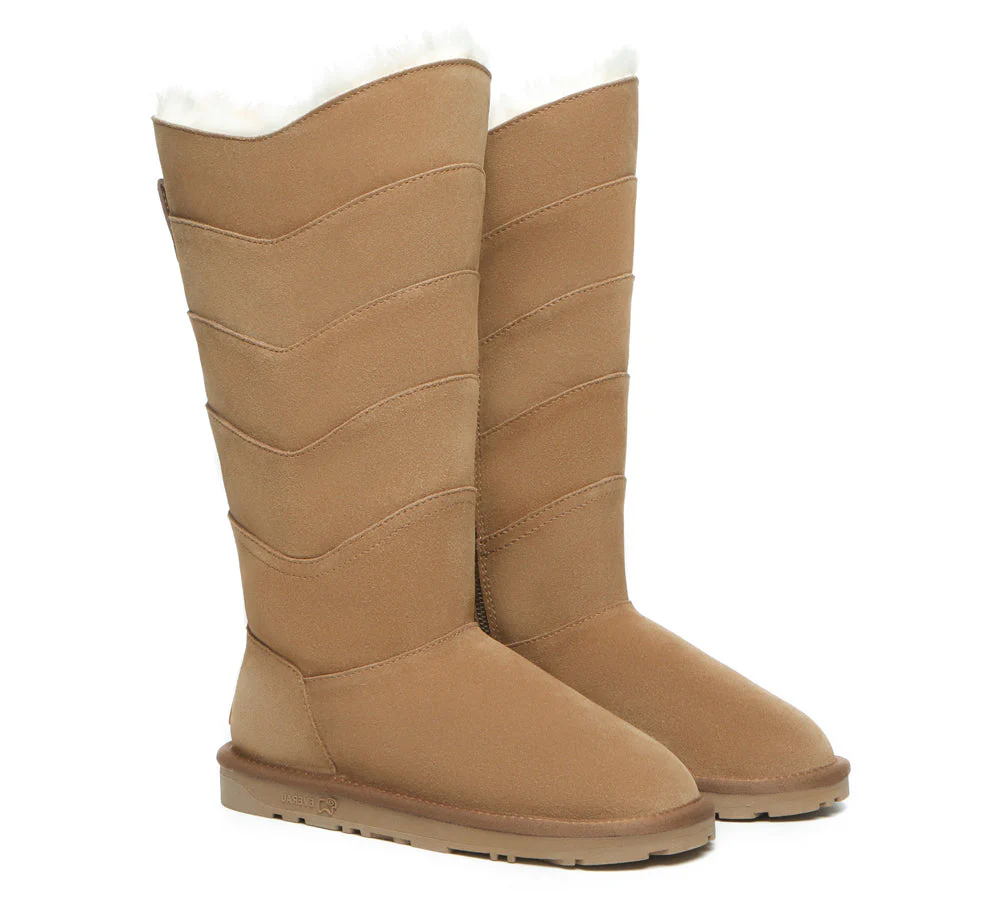 EVERAU? UGG Boots Women Premium Australian Sheepskin Wool Knee High Zipper Swanston 5 Panel