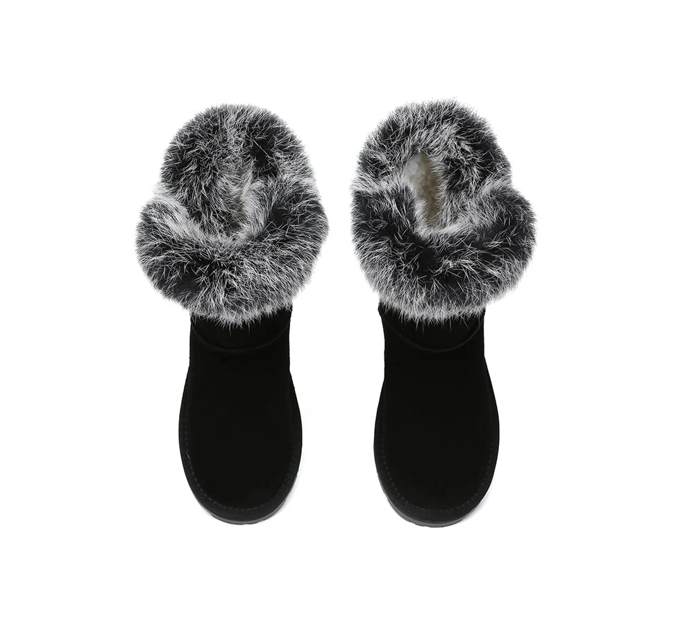 UGG EVERAU? UGG Boots Women Sheepskin Wool Collar Short Button Donna