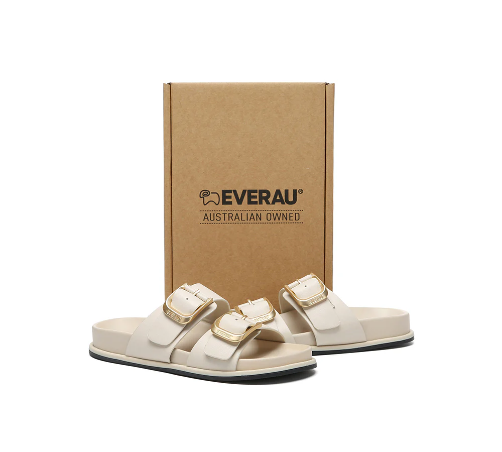 EVERAU? Women Double Adjustable Strap Buckle Flat Sandals Mounish