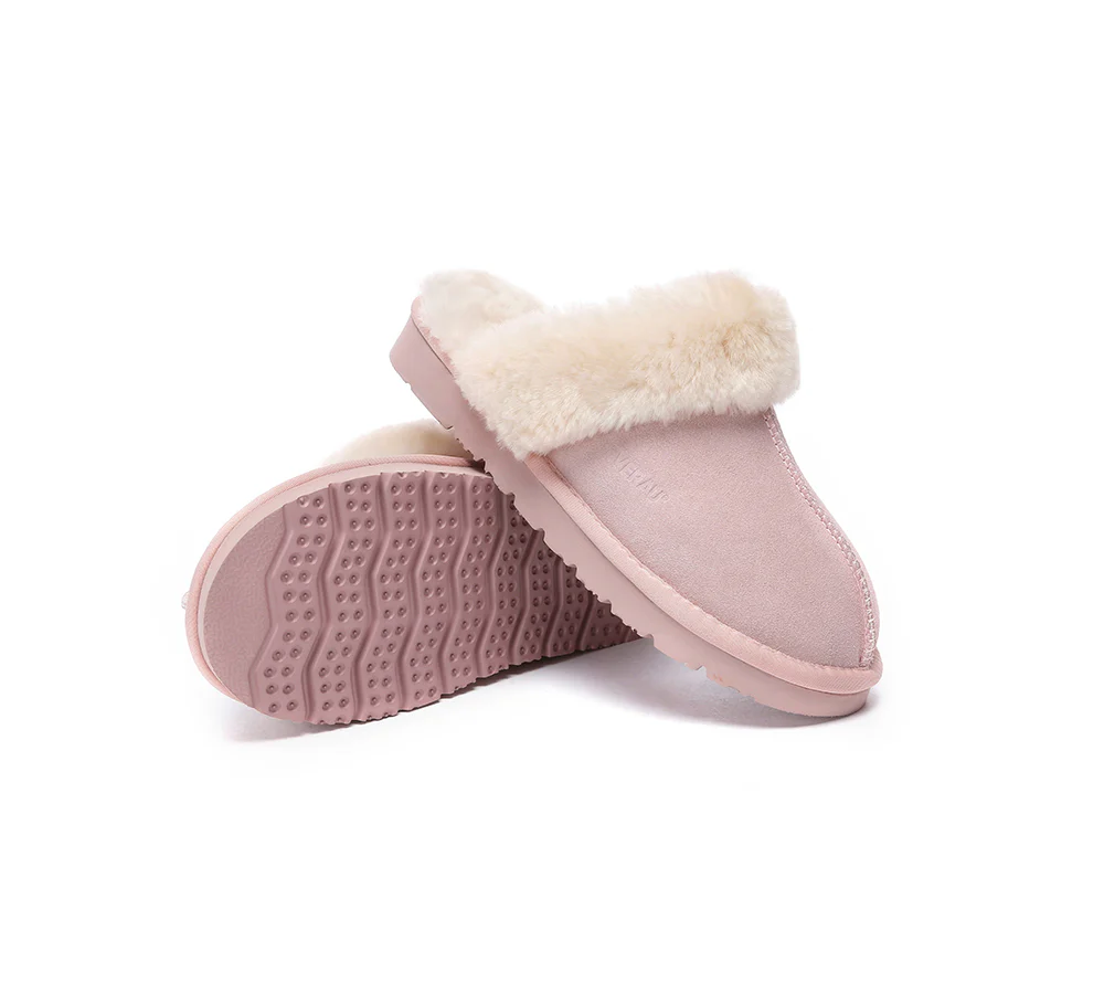 EVERAU? UGG Slippers Sheepskin Wool Suede Scuff Muffin