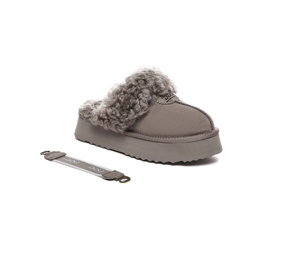 AUSTRALIAN SHEPHERD? 2-Way Style UGG Slippers Women Removable Strap Slingback Platform Waffle Curly