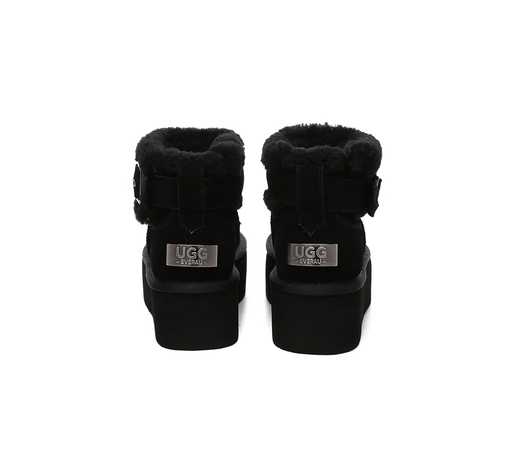UGG EVERAU? UGG Boots Sheepskin Wool Adjustable Buckle Ankle Platform Ula
