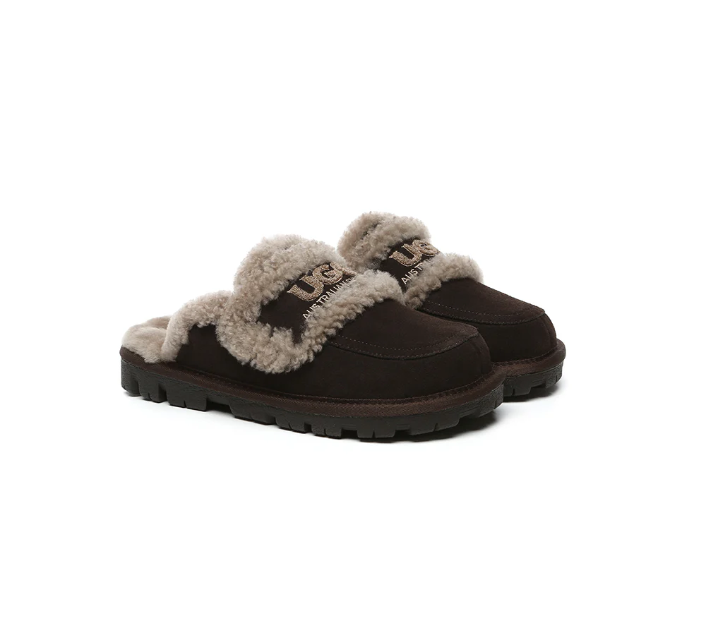AUSTRALIAN SHEPHERD? UGG Slippers Women Sheepskin Wool Shearling Lined Rilee