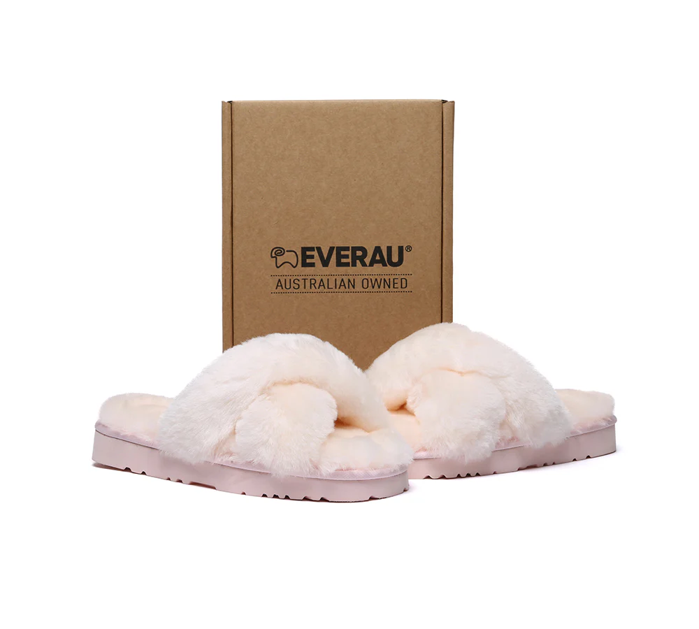 EVERAU? UGG Women Crossover Fluffy Slides Leanna