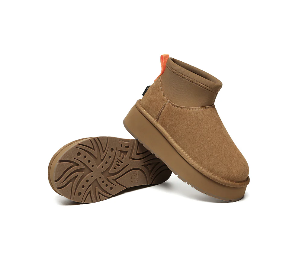 UGG EVERAU? UGG Boots Women Sheepskin Wool Stretchy Ankle Mini Platform Ethel