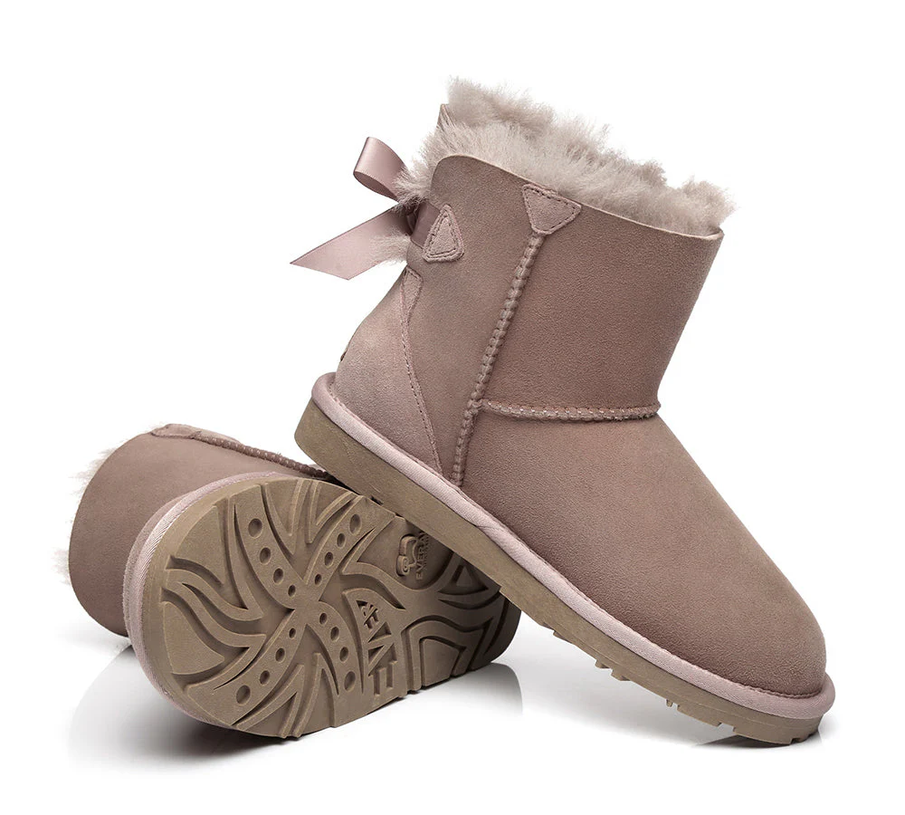 EVERAU? UGG Boots Women Sheepskin Wool Mini Single Back Bow