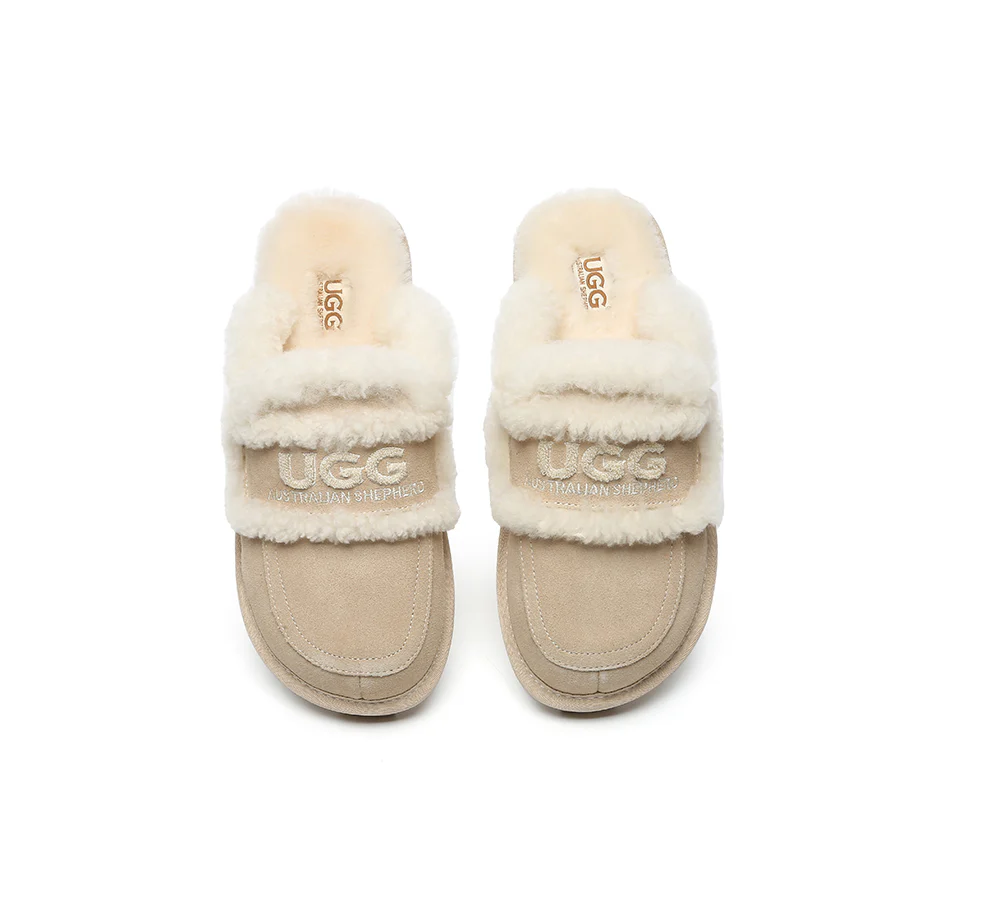 AUSTRALIAN SHEPHERD? UGG Slippers Women Sheepskin Wool Shearling Lined Rilee