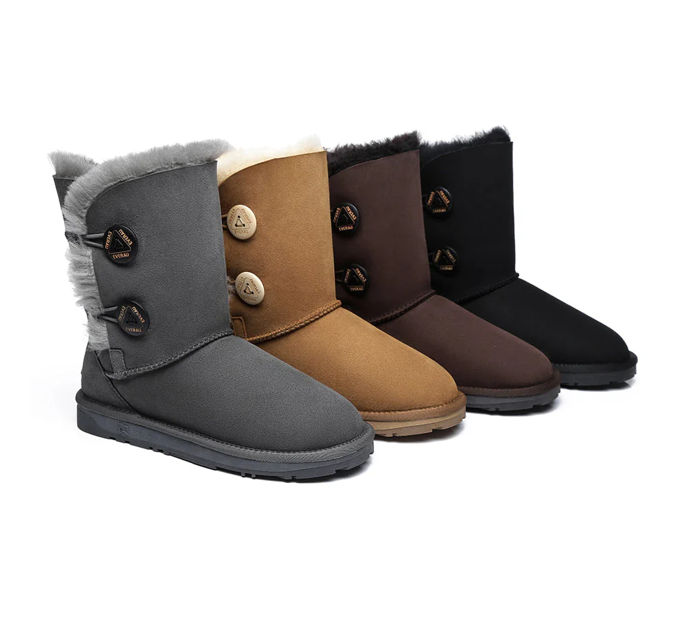 EVERAU? UGG Boots Sheepskin Wool Short Twin Button