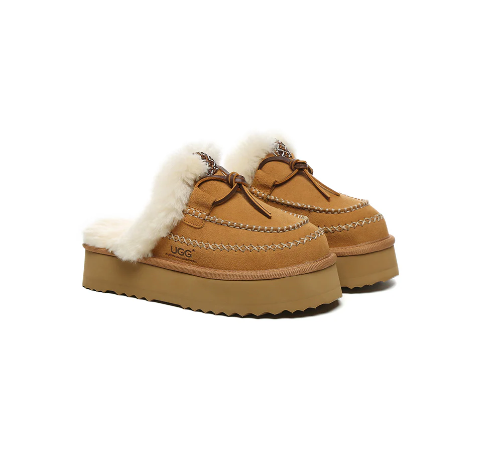 AUSTRALIAN SHEPHERD? UGG Slippers Women Sheepskin Wool Platform Sammy