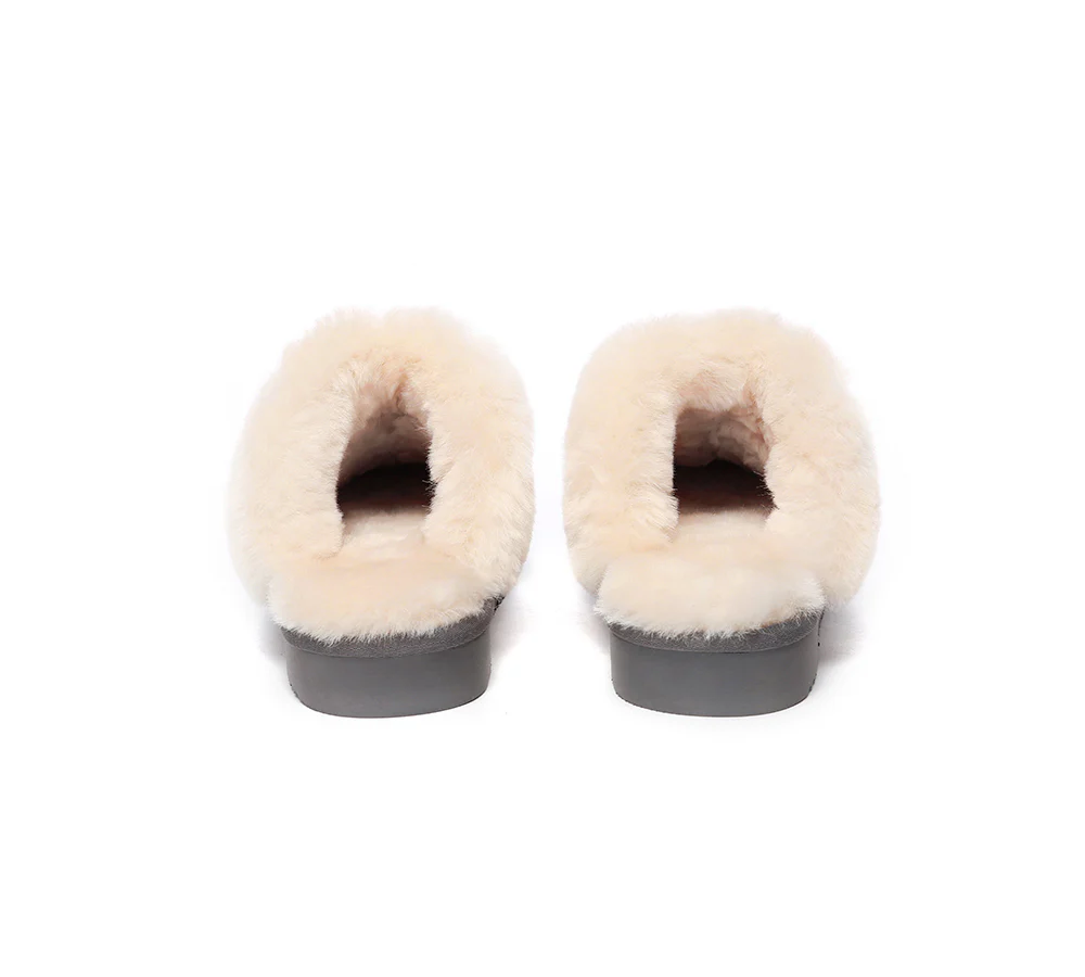 EVERAU? UGG Slippers Sheepskin Wool Suede Scuff Muffin
