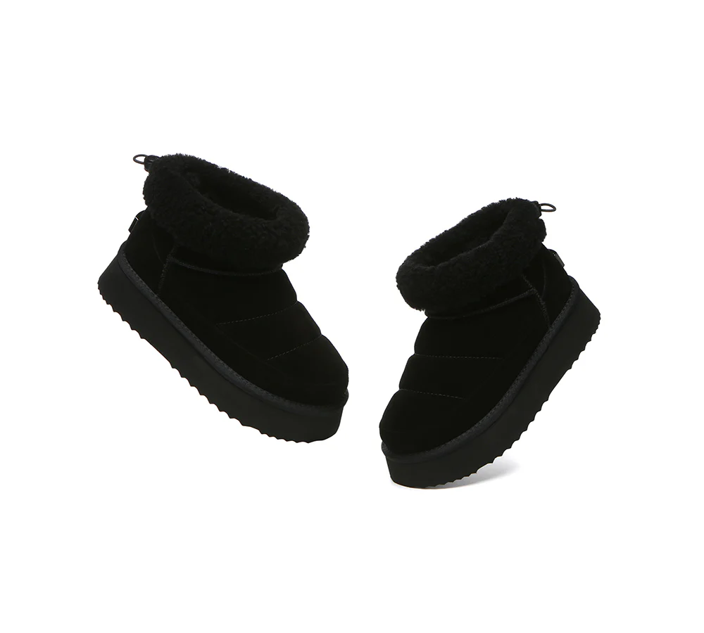 UGG EVERAU? UGG Boots Women Sheepskin Wool Drawstring Platform Payton