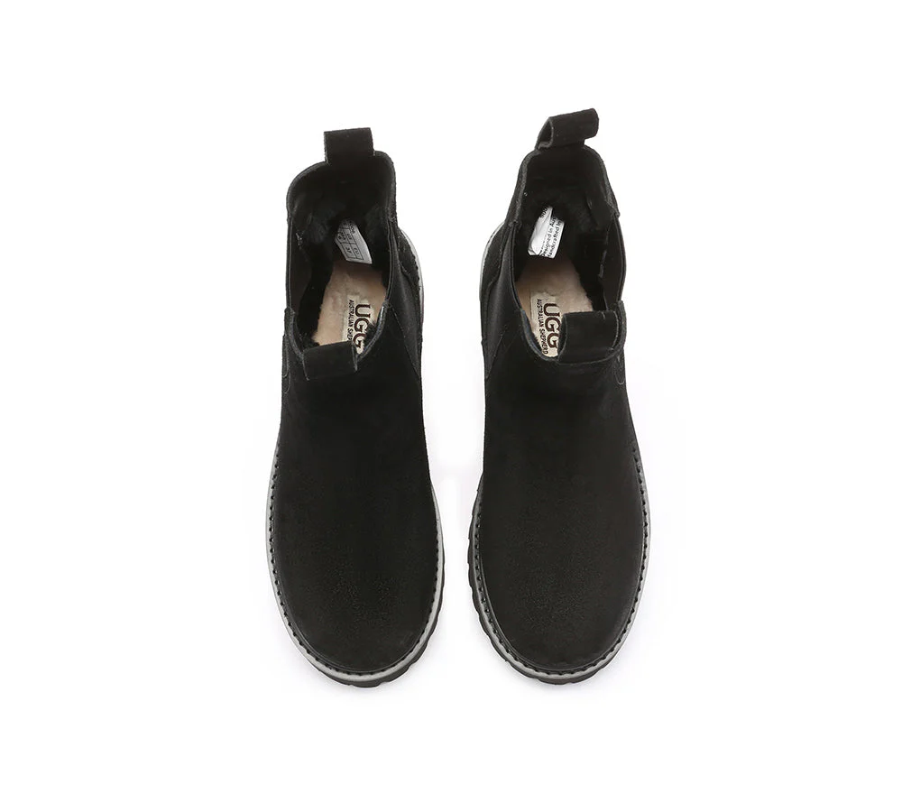 AUSTRALIAN SHEPHERD? UGG Boots Sheepskin Wool Chelsea Chunky Chana