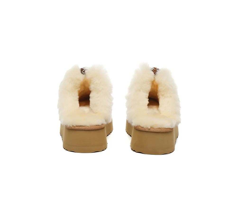 AUSTRALIAN SHEPHERD? UGG Slippers Women Sheepskin Wool Platform Sammy