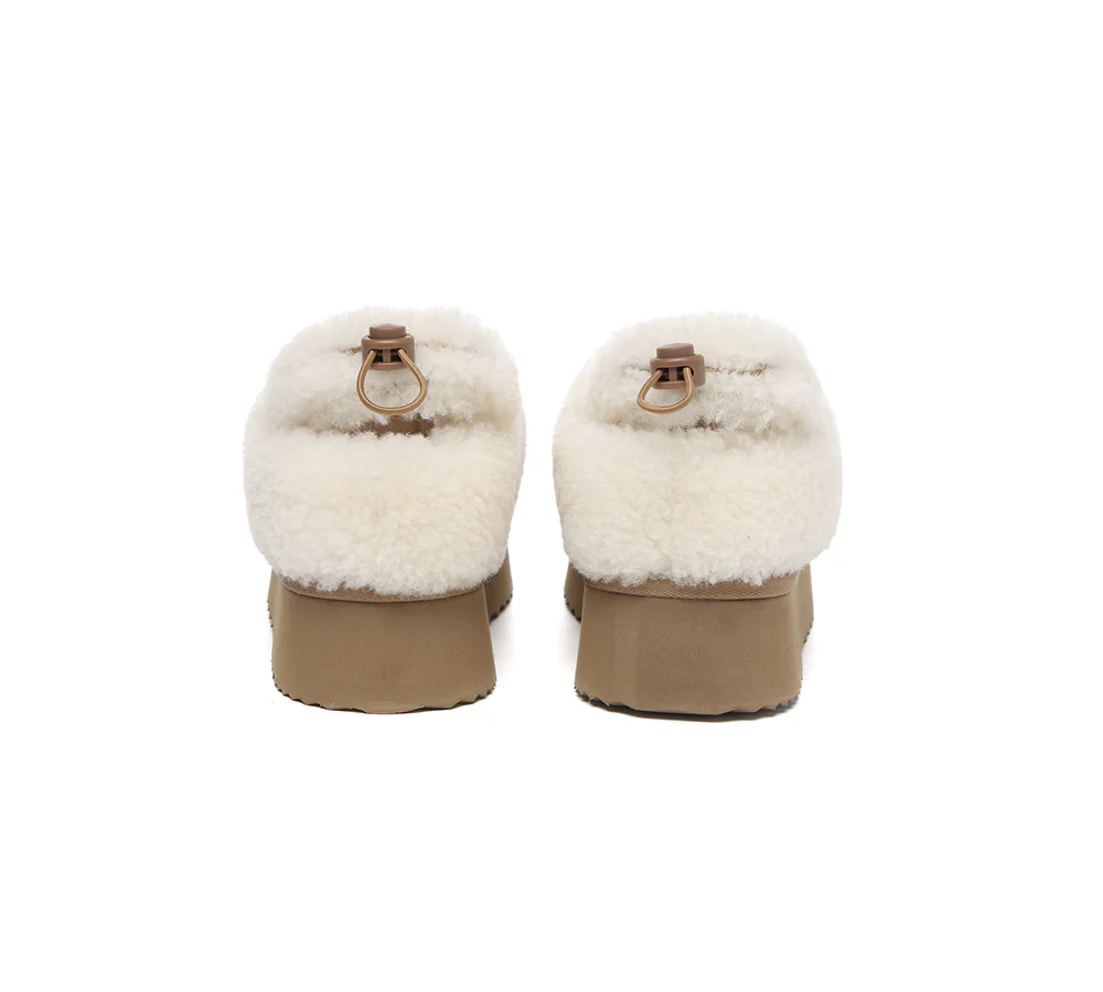 UGG EVERAU? UGG Slippers Women Removable Wool Strap Drawstring Slingback Platform Paige