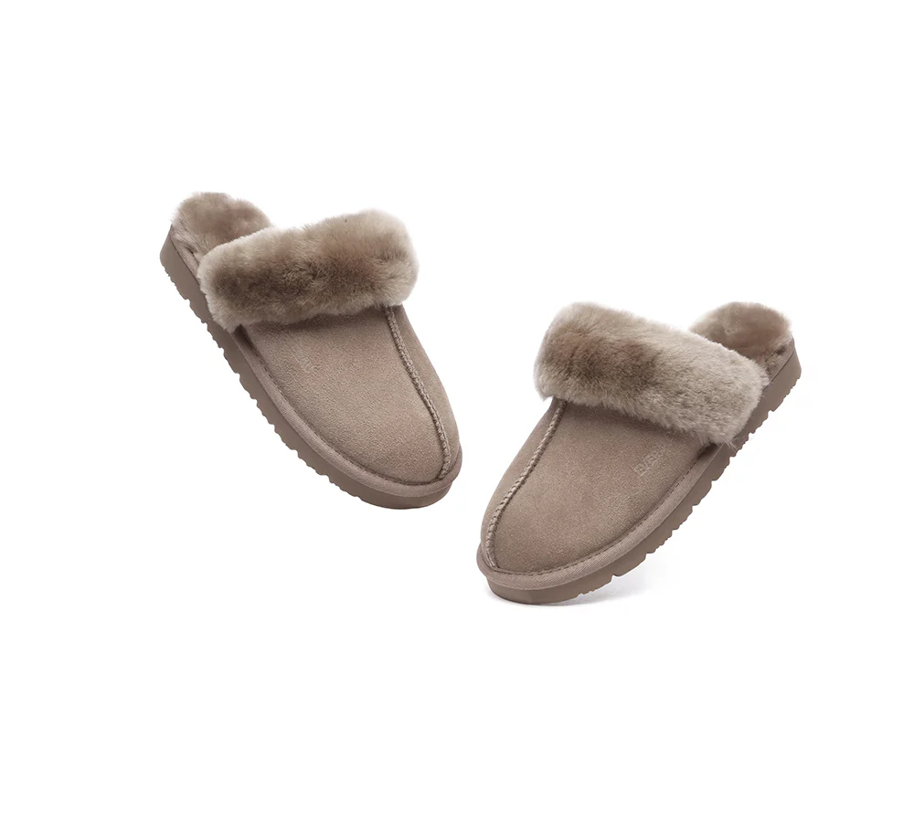 EVERAU? UGG Slippers Sheepskin Wool Suede Scuff Muffin