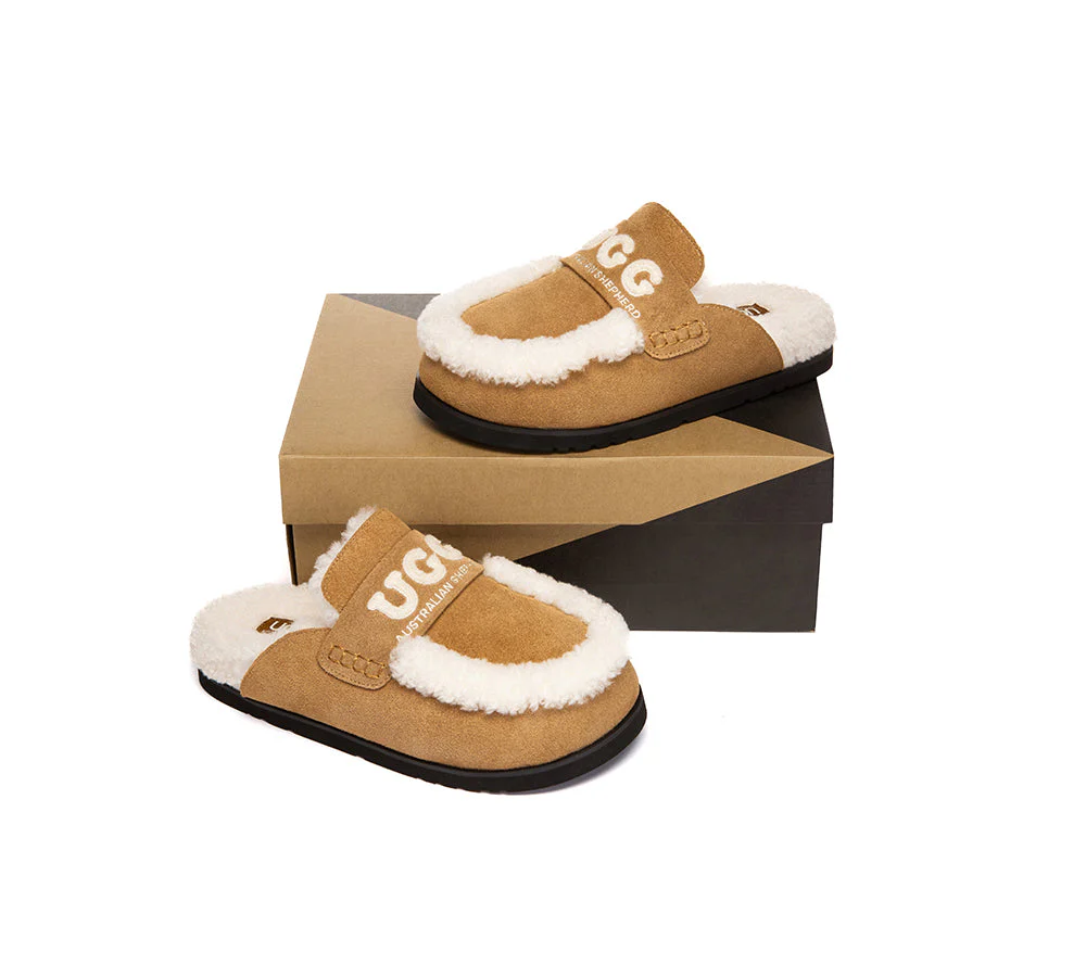 AUSTRALIAN SHEPHERD? UGG Slippers Women Sheepskin Wool Shearling Lora