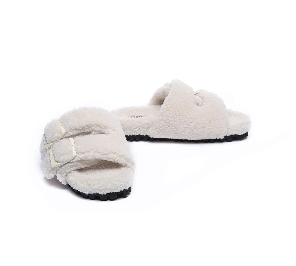 AUSTRALIAN SHEPHERD? UGG Women Shearling Buckle Sandal Slides Jennie