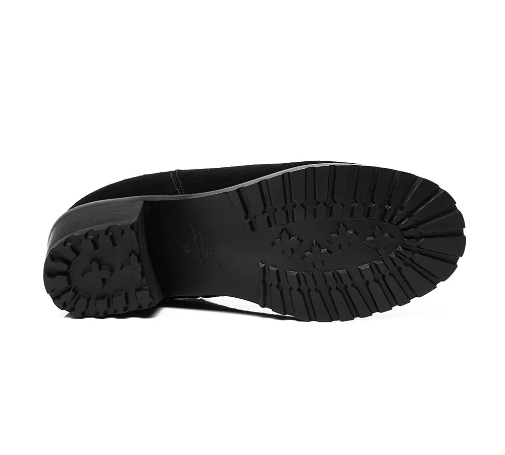 AUSTRALIAN SHEPHERD? UGG Boots Women Sheepskin Wool Block Heel Sylvia