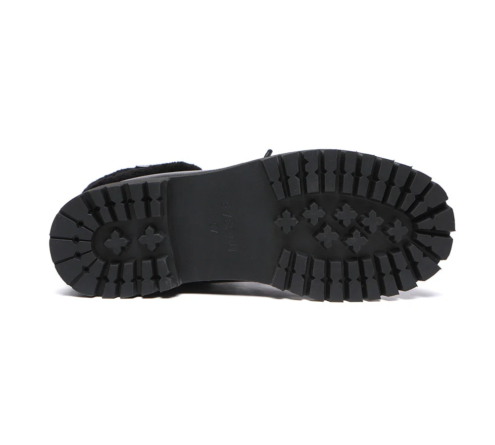 EVERAU? Women Sheepskin Wool Lace Up Fashion Boots Martin