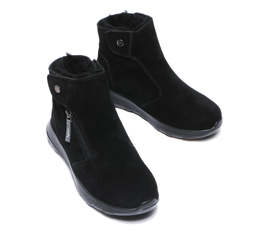 TARRAMARRA? Women Leather Sheepskin Wool Button Zipper Ankle Boots Tyria