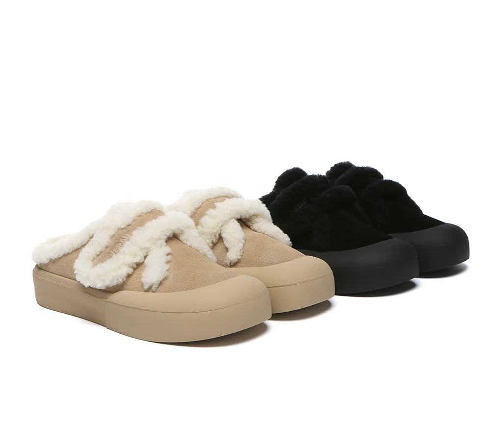 EVERAU? UGG Slippers Women Sheepskin Wool Adjustable Strap Shearling Lined Stacia