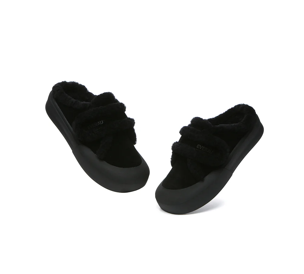 EVERAU? UGG Slippers Women Sheepskin Wool Adjustable Strap Shearling Lined Stacia