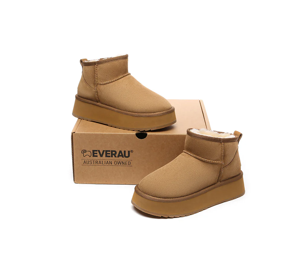 EVERAU? UGG Boots Sheepskin Wool Ankle Ultra Mini Platform