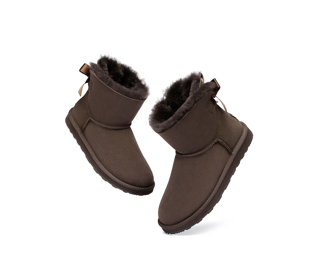 Urban UGG? UGG Boots Women Double faced Sheepskin Wool Mini Back Bow