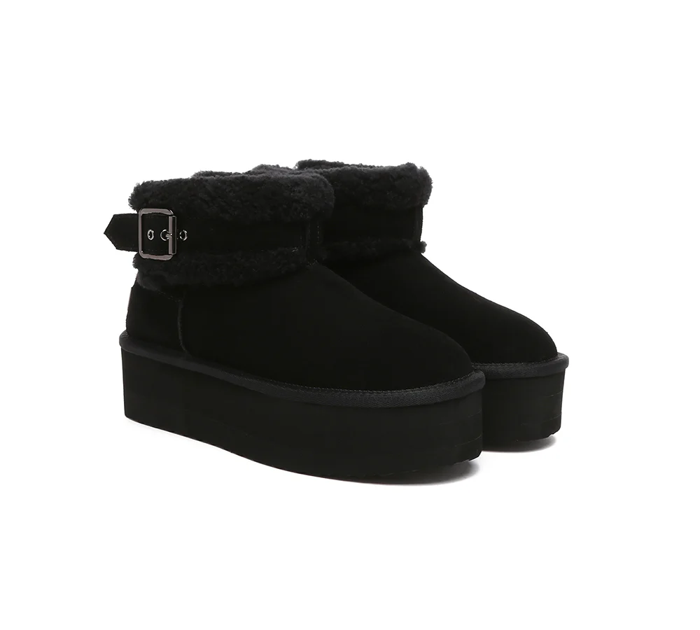 UGG EVERAU? UGG Boots Sheepskin Wool Adjustable Buckle Ankle Platform Ula