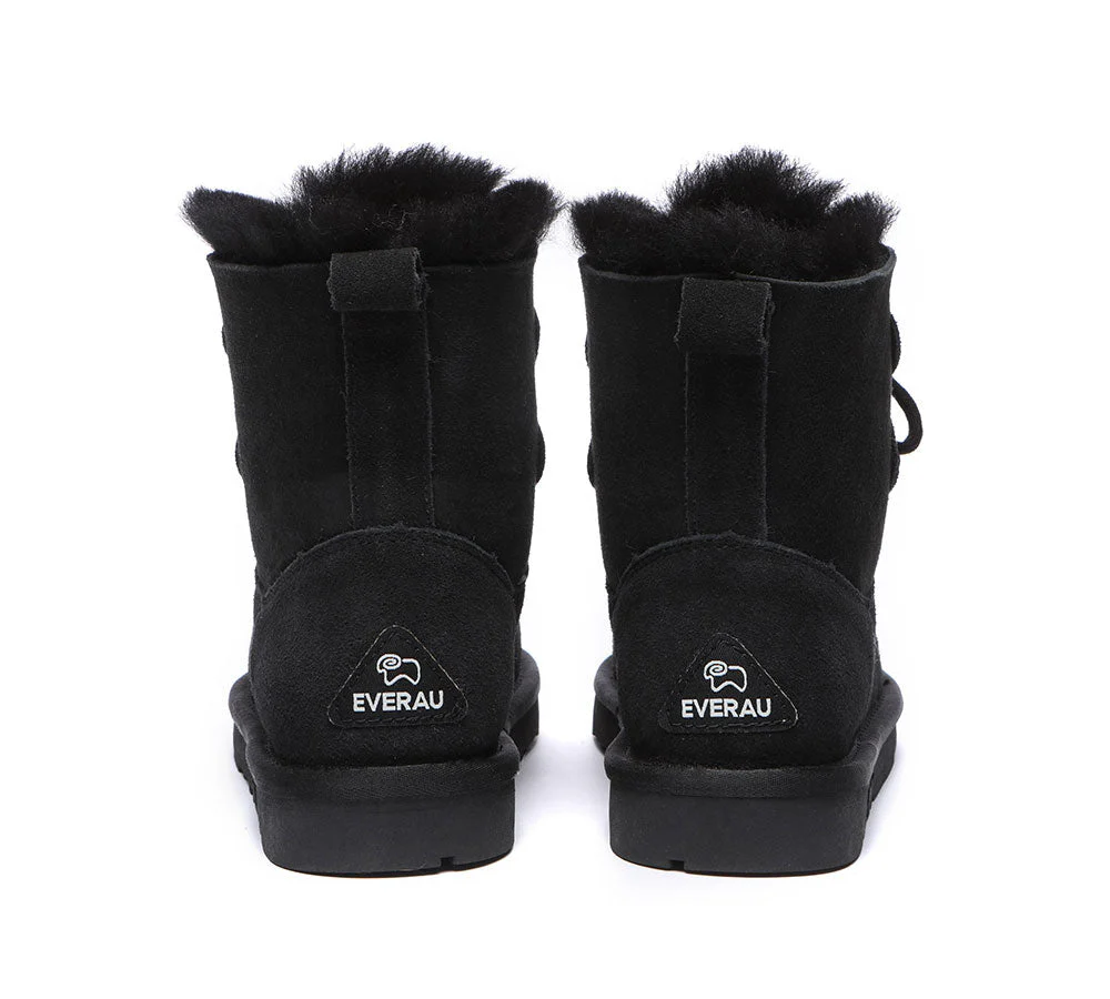 EVERAU? UGG Boots Women Sheepskin Wool Lace Up Short Stark