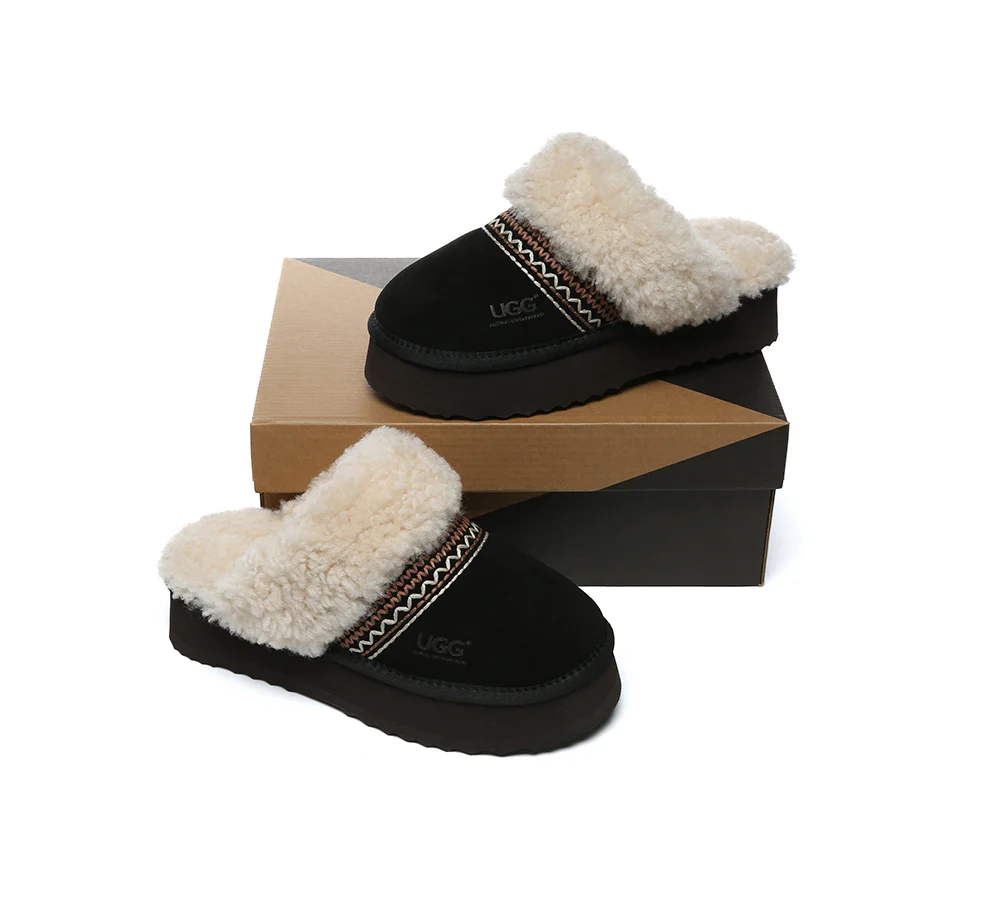 AUSTRALIAN SHEPHERD? UGG Slippers Sheepskin Wool Knitted Platform Isle