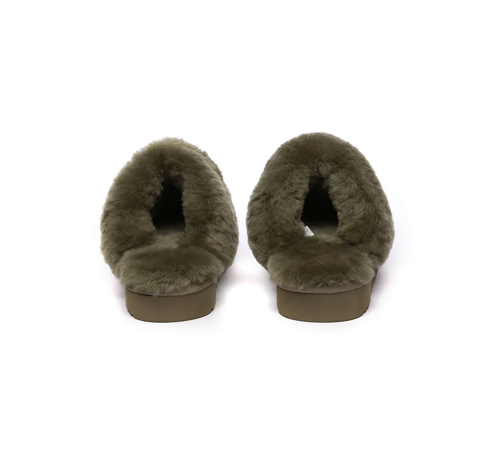 EVERAU? UGG Slippers Sheepskin Wool Suede Scuff Muffin