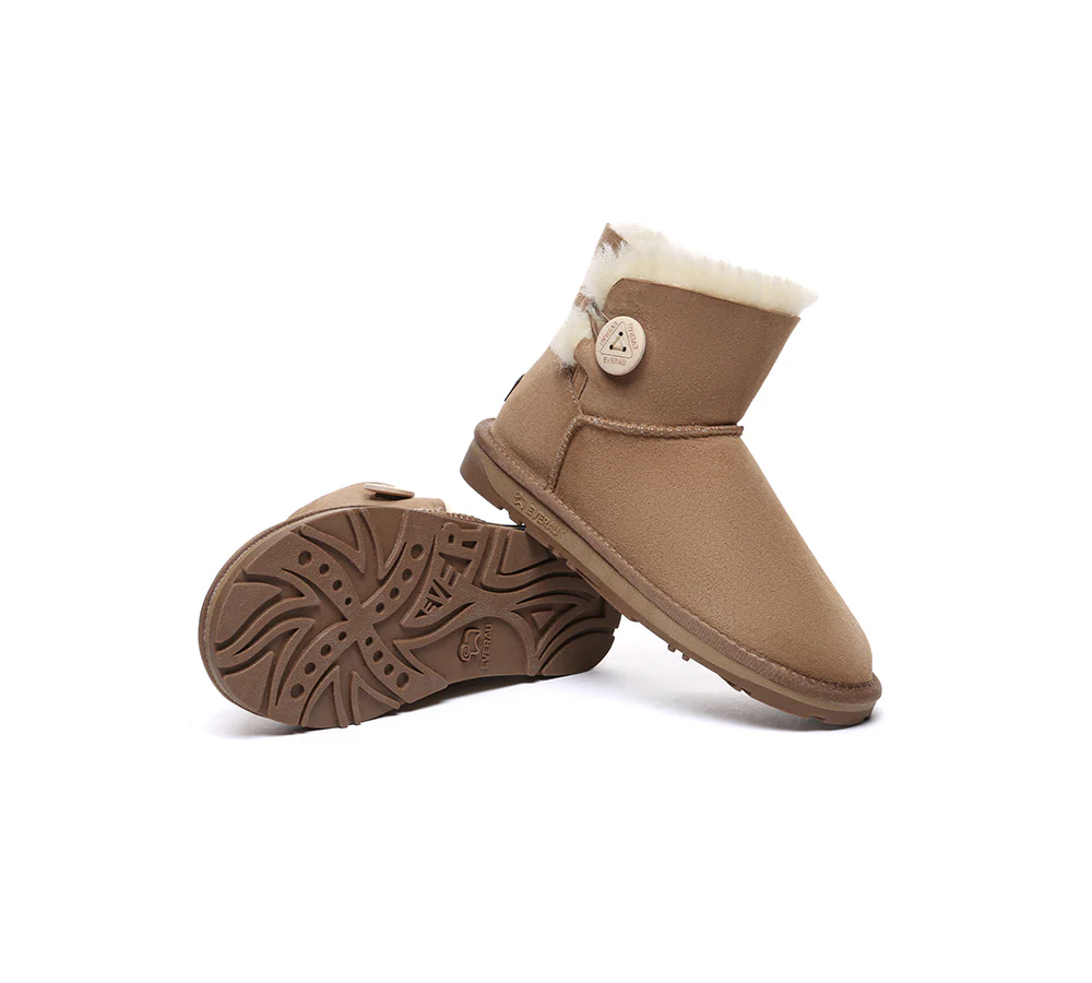 UGG EVERAU? UGG Boots Double Faced Sheepskin Wool Ankle Mini Button