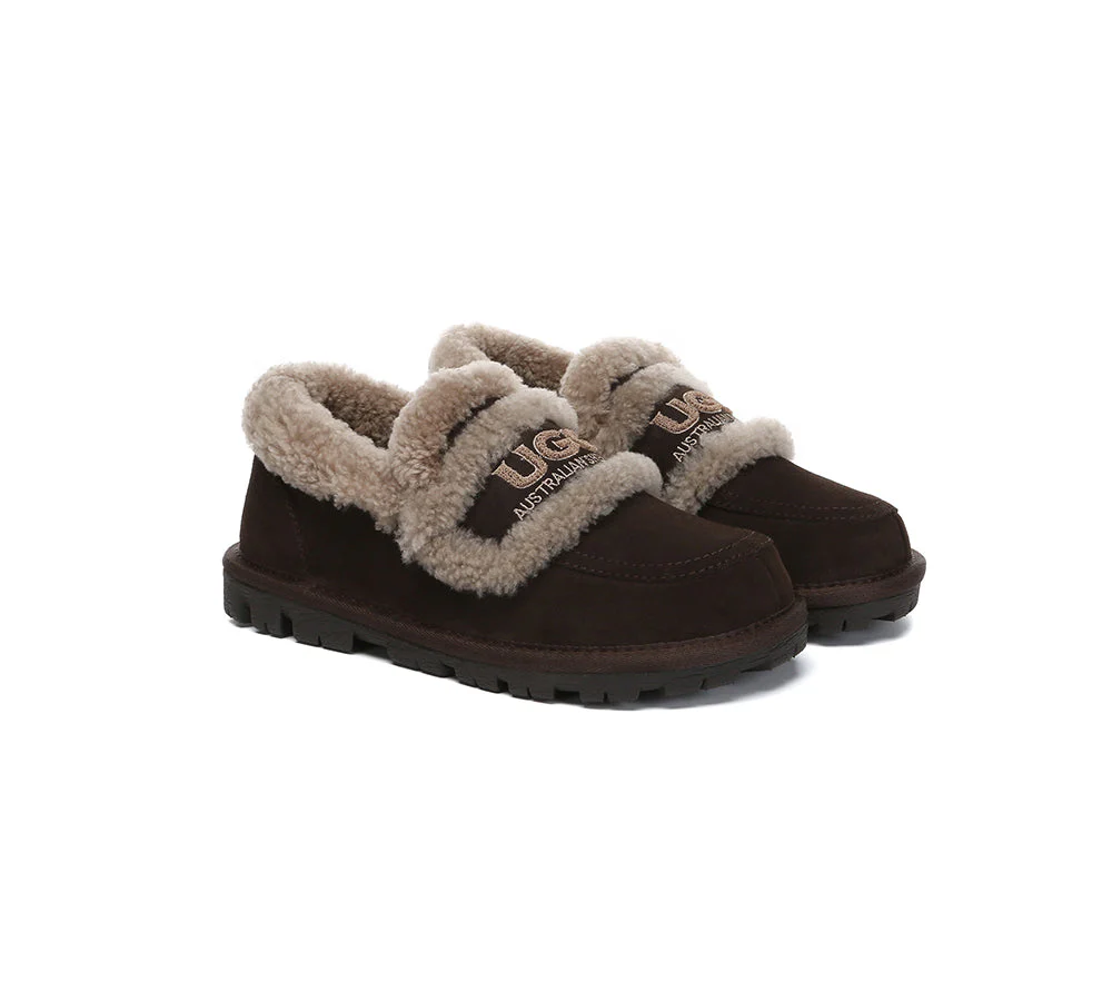 AUSTRALIAN SHEPHERD? UGG Slippers Women Sheepskin Wool Ankle Rilee Loafers