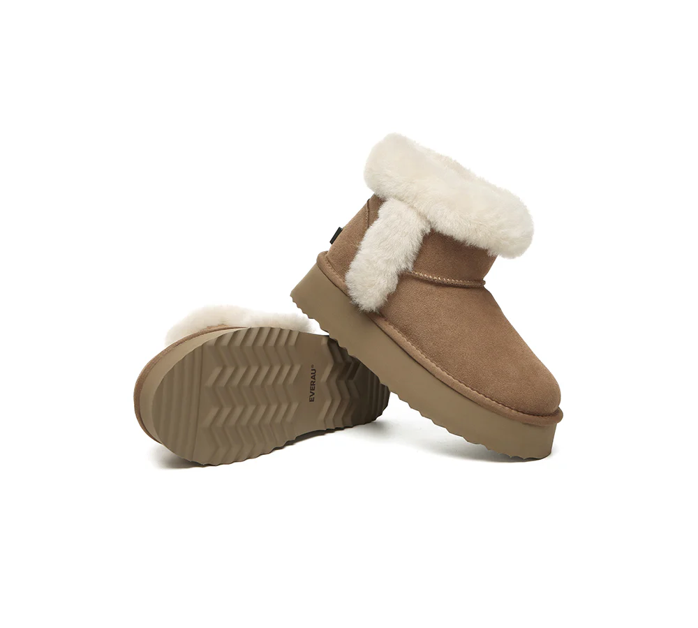 UGG EVERAU? UGG Boots Women Sheepskin Wool Shearling Lined Mini Platform Kazzi