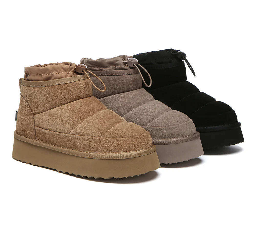UGG EVERAU? UGG Boots Women Sheepskin Wool Drawstring Platform Picken