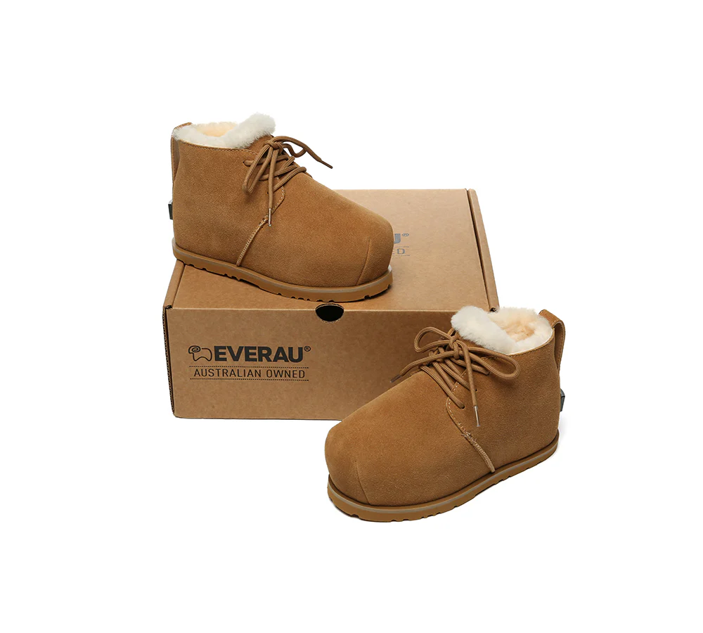 UGG EVERAU? UGG Boots Women Sheepskin Wool Ankle Lace-Up Euro Loaf Paxton