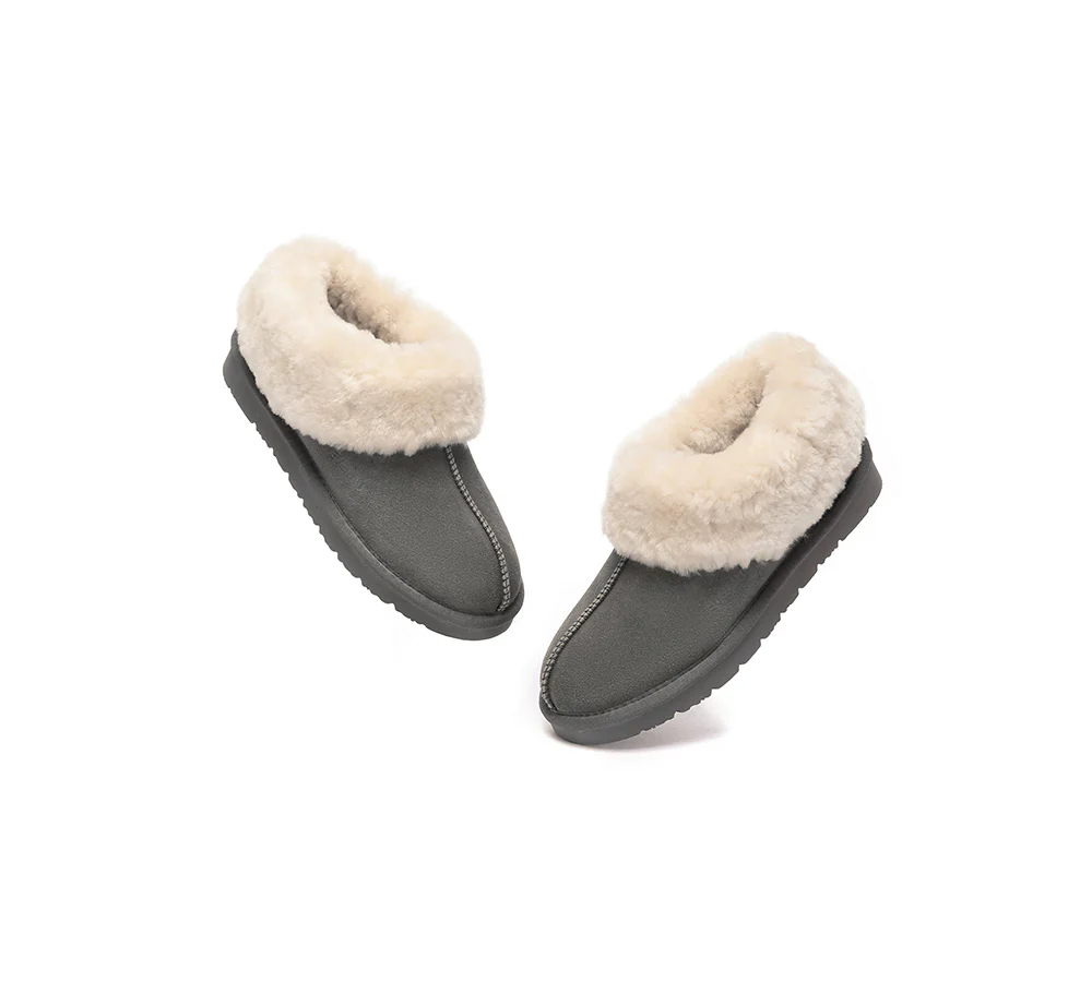 EVERAU? UGG Slippers Sheepskin Wool Suede Ankle Homey