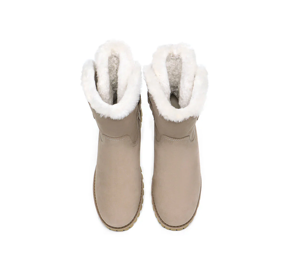 EVERAU? Women Sheepskin Wool Mid Calf Fashion Boots Tina