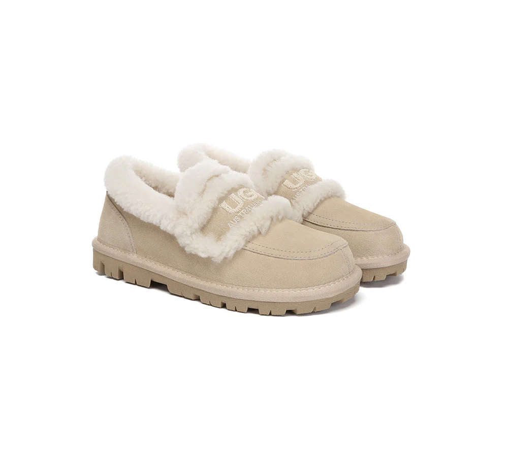 AUSTRALIAN SHEPHERD? UGG Slippers Women Sheepskin Wool Ankle Rilee Loafers
