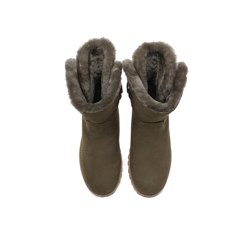 EVERAU? Women Sheepskin Wool Mid Calf Fashion Boots Tina